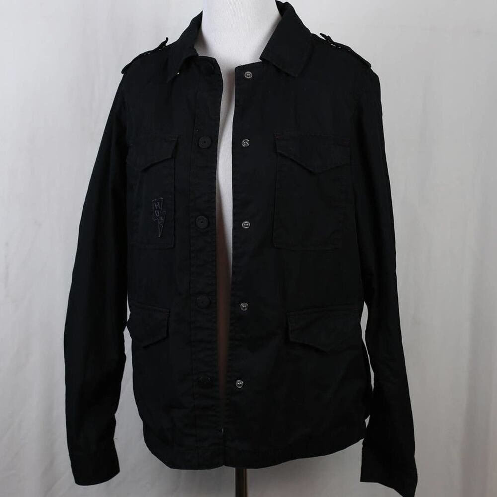 Harley Davidson Black Lightening Bold Jacket Lightweight Snap Closure Sz Medium - Picture 2 of 7